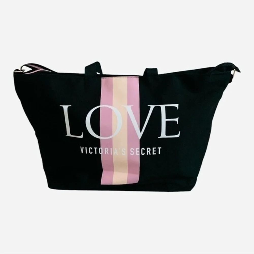 Victoria’s Secret Love Tote Canvas Striped Weekend Travel Bag NWT